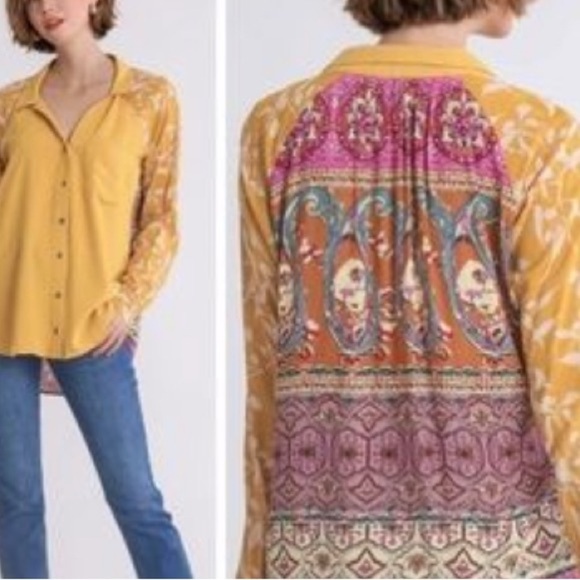 Bad Little Country Girl Button Up Blouse Women’s XL Yellow Purple Boho Western - Picture 1 of 9